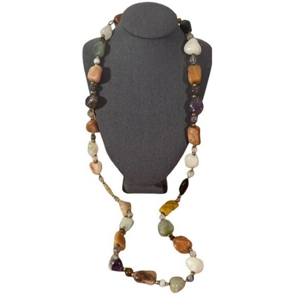 Unbranded Jewelry - Colorful Stone Layering Necklace With Beads Between Stones Mystery Closure Clasp